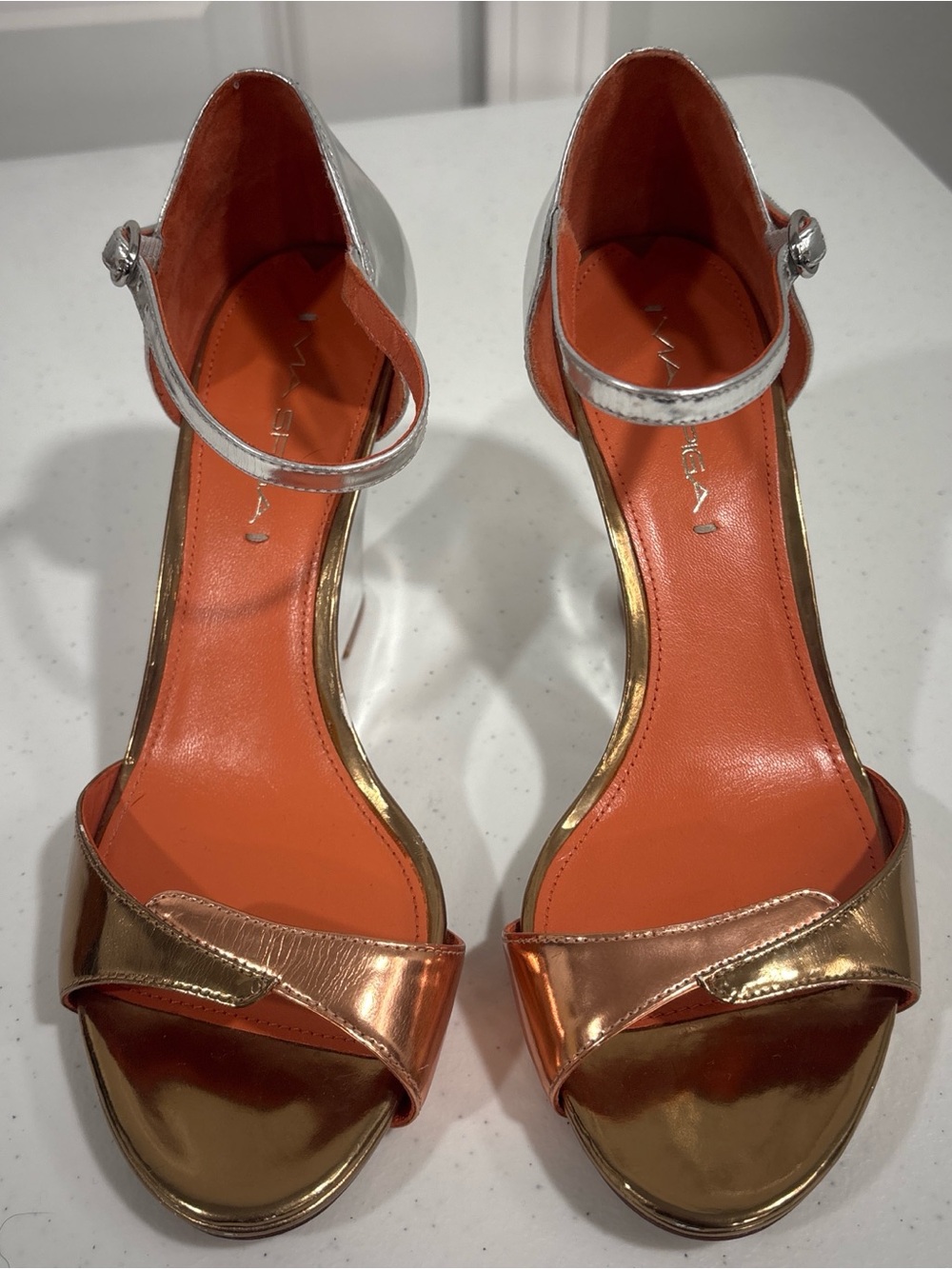 Via Spiga Gold and Silver Metallic Wedge Sandals - Picture 2 of 8